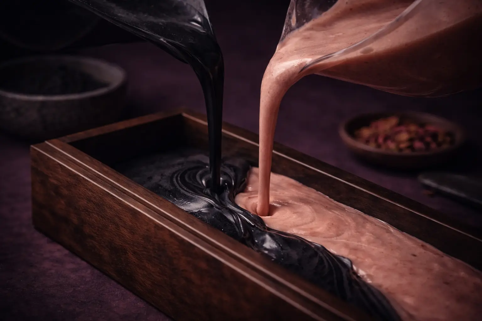 Slow botanical oil infusion used in Araah skincare manufacturing, showing dried herbs resting naturally in oil for patient extraction.