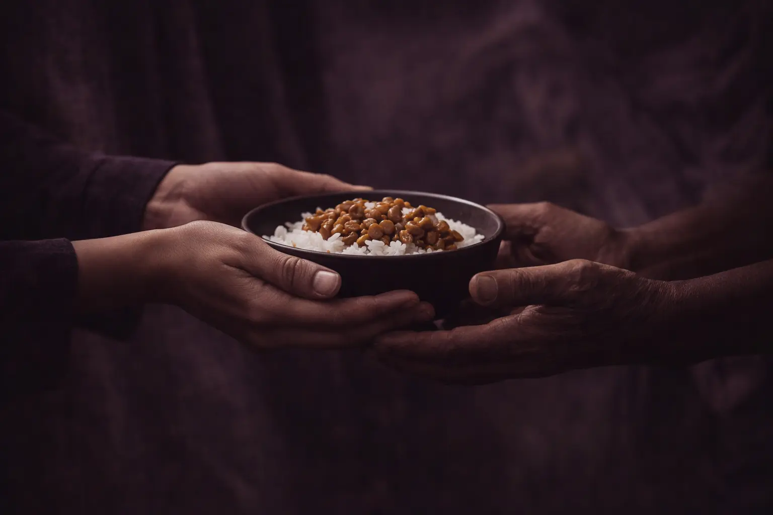 Dignified act of food giving representing Araah’s daily charity commitment